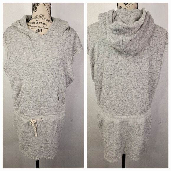Pam & Gela Hooded Tank Dress Womens Medium Drawstring Stretch Knit Gray - Picture 1 of 8